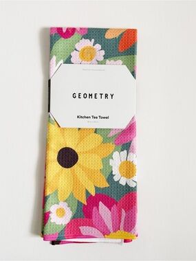 Geometry Multicolored Floral Kitchen Tea Towel NEW